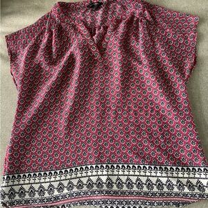 Banana Republic Red and Navy Patterned Top